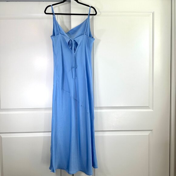 Sky Blue Cowl Neck Satin Slip Maxi Tie-Back Dress 0X - New without Tags - Picture 3 of 13